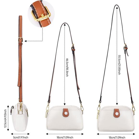 NEW White Mini Crossbody Bag w/ Brown Accent Leather Small Purse Satchel - Picture 3 of 5